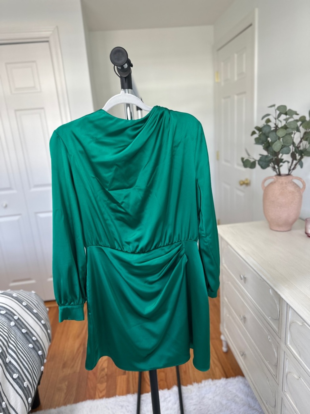 Zara Emerald Green Long Sleeve Satin Dress